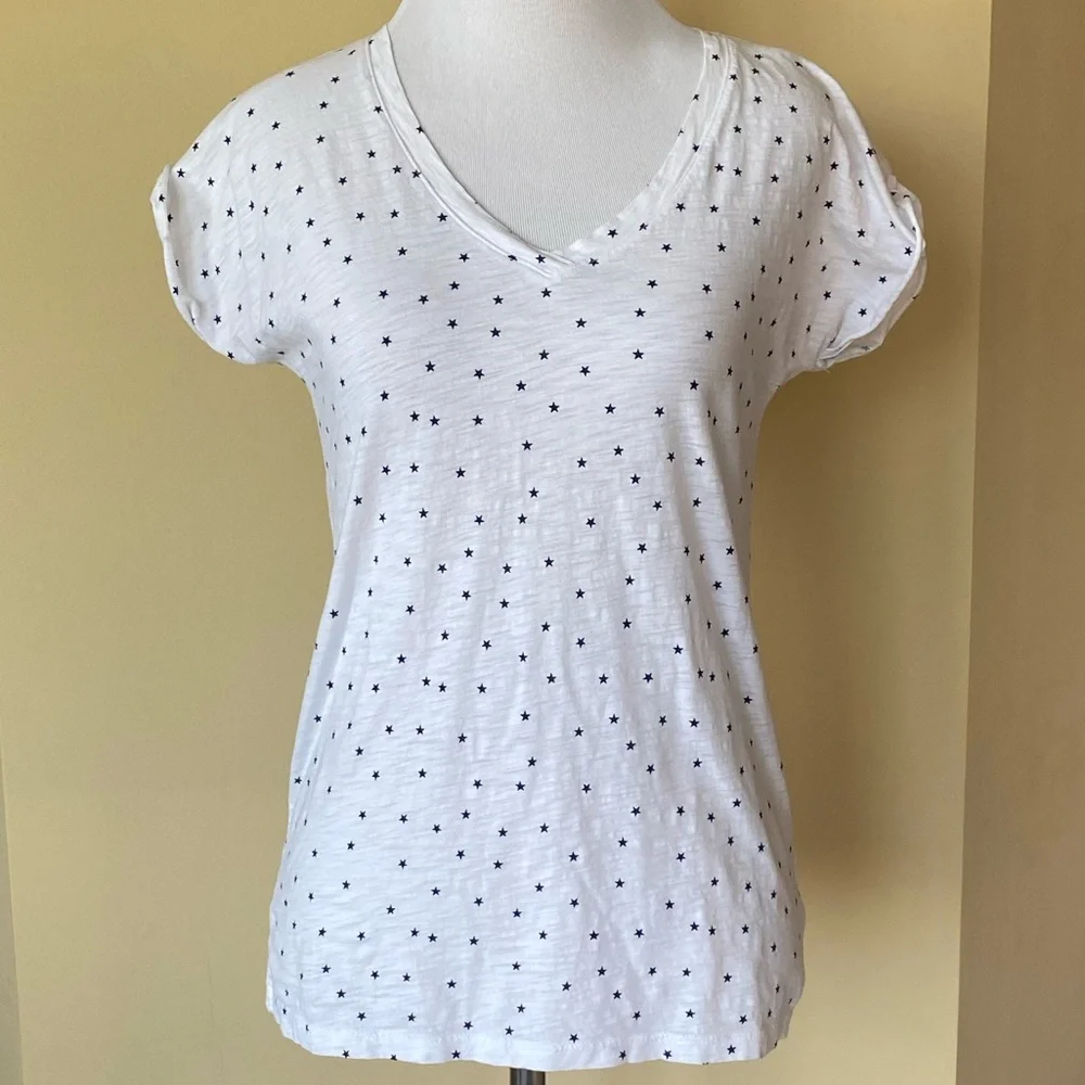 ARTISAN NY Navy Stars White V Neck T Shirt - Picture 1 of 5